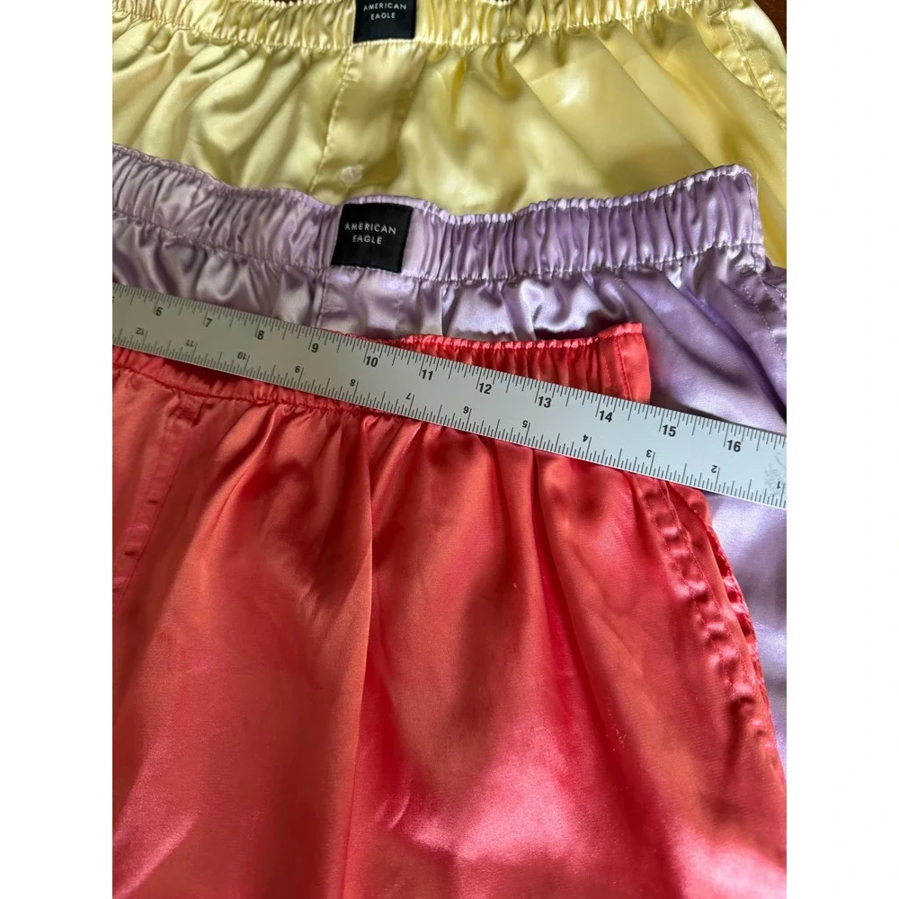 4 Pack American Eagle Satin Boxer Shorts Large Yellow Lavender Coral Tie Dye